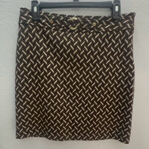 Adrienne Vittadini Brown and Cream Patterned Pencil Skirt